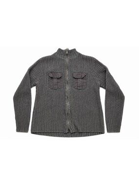 Calvin Klein Jeans Men's Full Zip Ribbed Knit Utility Sweater Charcoal Gray M
